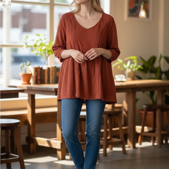 LOGO by Lori Goldstein Tops - LOGO by Lori Goldstein Women's Warm Rust Tunic